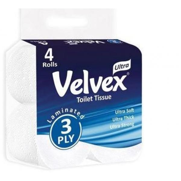 Velvex 3Ply Wht Tissue 4Pk